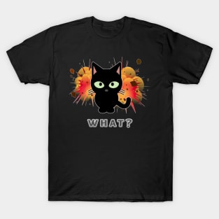 Funny Crazy Black Cat Explosion What? T-Shirt